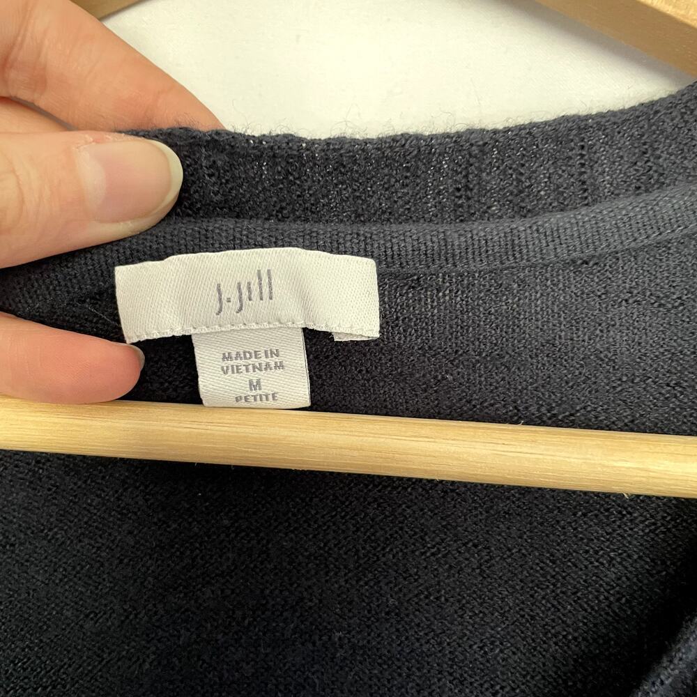 J. Jilll navy blue knit sweater long sleeves v-neck cotton linen women's size MP - Picture 3 of 7